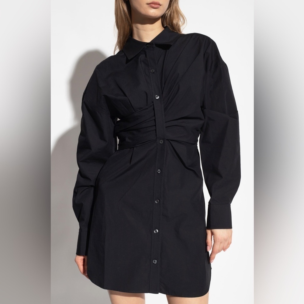 Alexander Wang Draped Cotton Shirt Dress Long Sleeve Black 2